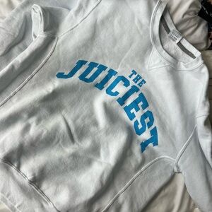 White Sweatshirt with Blue 'The Juiciest' Print